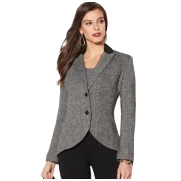 IMAN Jackets & Blazers - IMAN Global Chic Luxe Tweed Blazer Jacket with Velvet Trim in Black Womens Sz L
